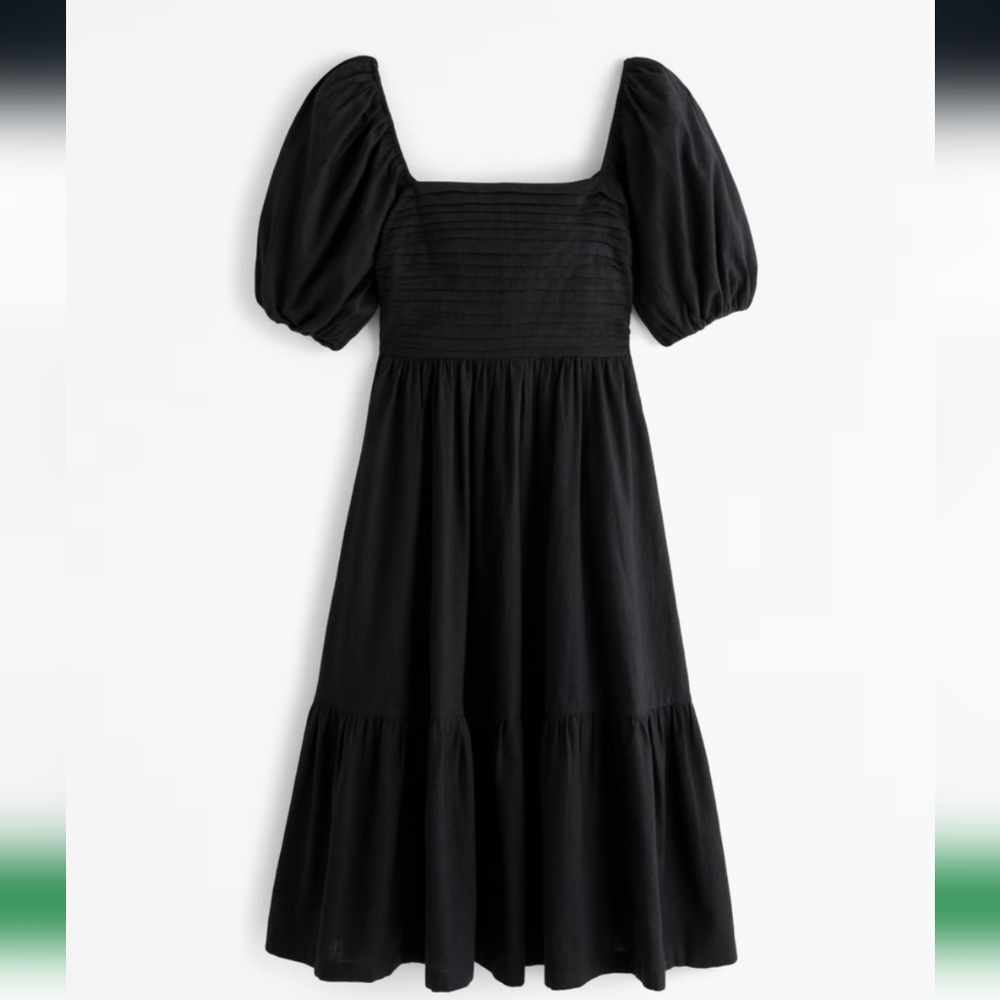The A&F Emerson Linen-Blend Puff Sleeve Midi Dress - Size Small
